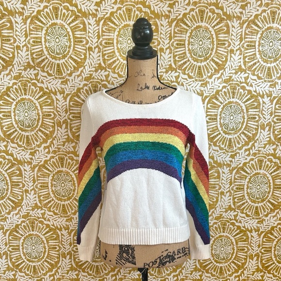Marc Jacobs RARE Lurex Rainbow Intarsia Cotton Blend Celebrity Worn Sweater XS - Picture 6 of 16